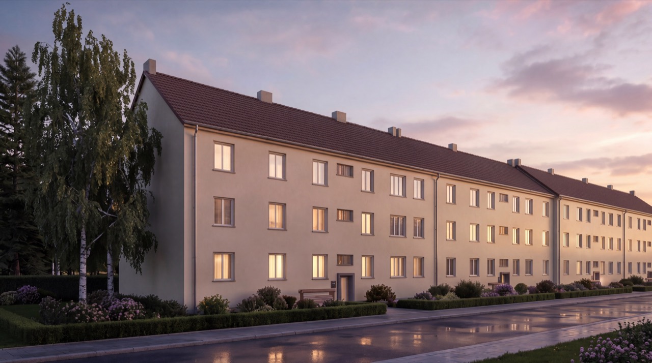 Kapitalanlageimmobilie im Abendlicht